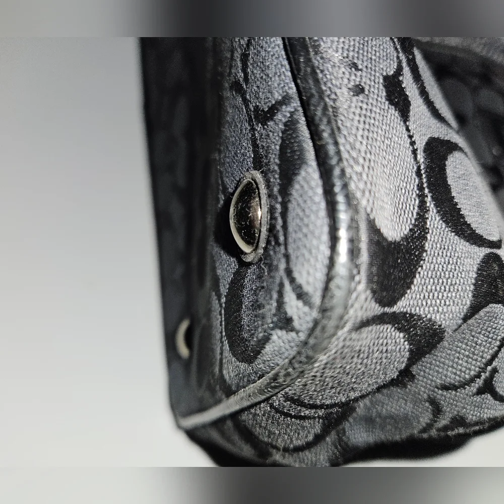 COACH Black Signature Satchel with Snakeskin Accent